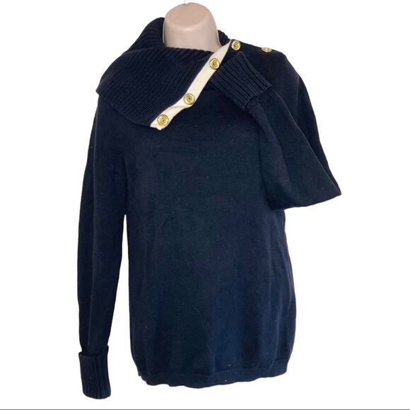 Banana Republic Nautical Ribbed Navy Longsleeve Button Cowl Turtleneck Sweater-S - Picture 1 of 14